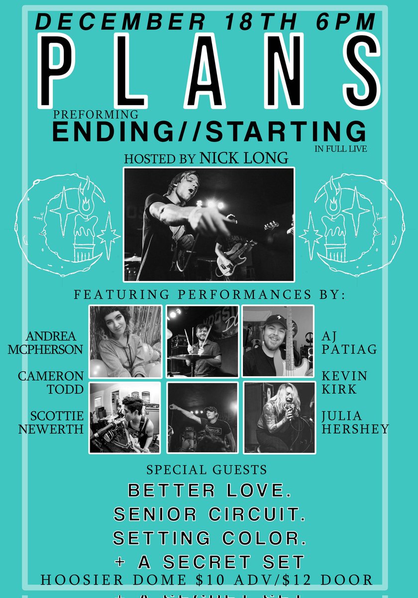December 18th
I (Cody) have a family event to go to so I am unable to attend this stacked gig. To make it special we are playing all of Ending//Starting and bringing some friends on stage to fill the gap.
These songs were never ours to begin with. They belong to you and the scene
