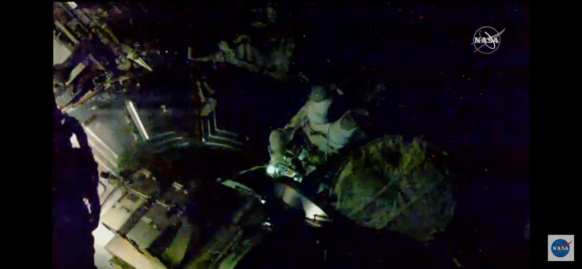 nkknspace's tweet photo. Conclusion of #EVA78, Astronauts @AstroMarshburn and Kayla Barron returns to the station after Succesfully installing #SASA (S-Band SubAssembly) at P1 Truss. https://t.co/pRokOxzl4V