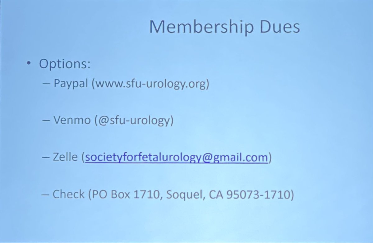 Society for Fetal Urology (@fetalurology) on Twitter photo Hey #pediatricurology friends! Check out the new options to pay <a href="/FetalUrology/">Society for Fetal Urology</a> membership dues. Residents and fellows, candidate membership is FREE!
Link to apply:
sfu-urology.org/application-sf… Hey #pediatricurology friends! Check out the new options to pay <a href="/FetalUrology/">Society for Fetal Urology</a> membership dues. Residents and fellows, candidate membership is FREE!
Link to apply:
sfu-urology.org/application-sf…