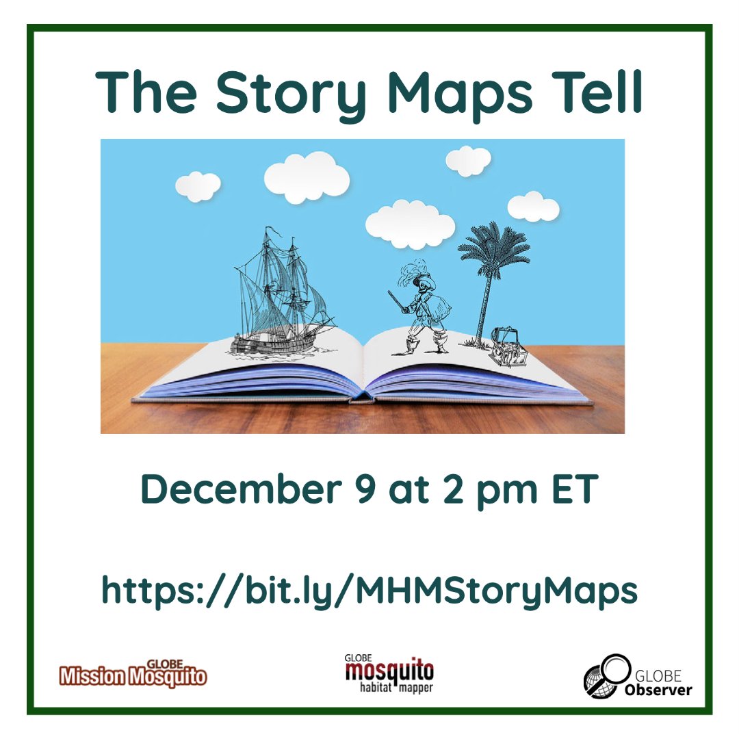 Register today for GLOBE’s December 9th #webinar ! Dr. Michael Jabot will share the story maps tell using data from GLOBE #MosquitoHabitatMapper Challenge and StoryMaps. Follow this link for details bit.ly/317Xv8B