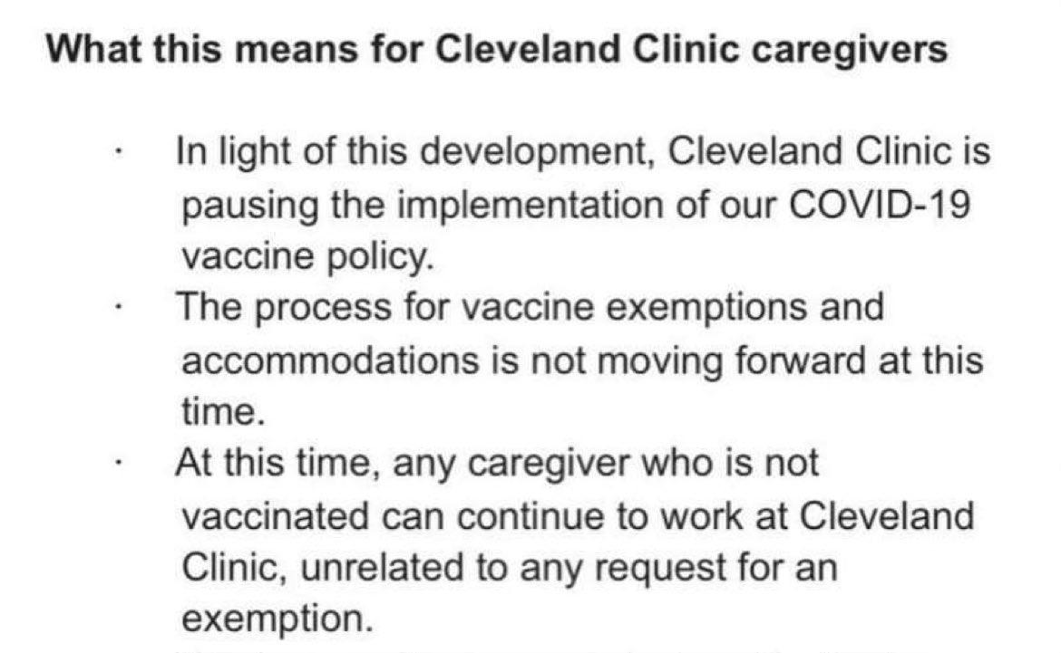 NEW: Cleveland Clinic suspends vaccine mandate after staff protests, cite federal injunction:
