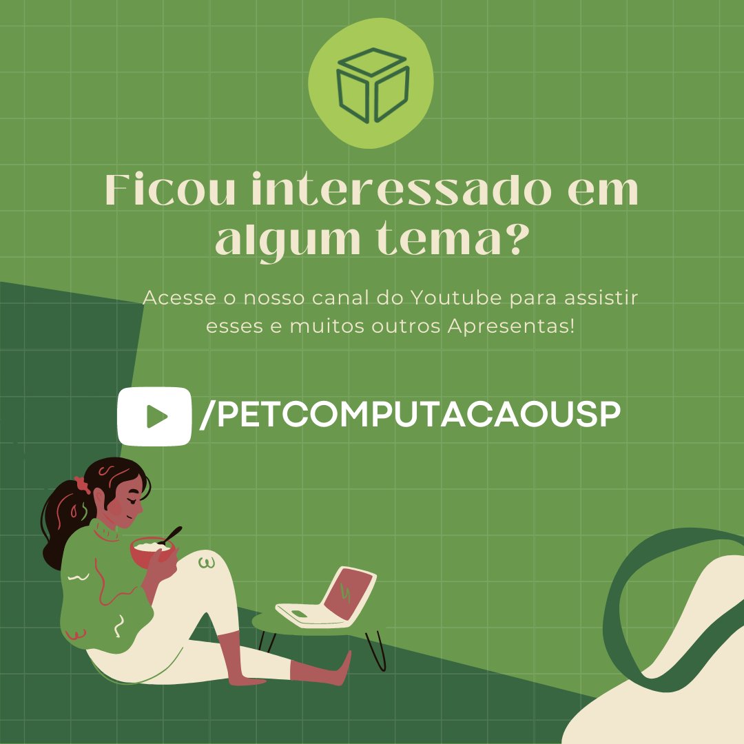 PETComp_USP's tweet photo. Caso tenha se interessado por algum, pegue a pipoca, acesse nosso canal pelo link fixado na bio — ou procure por PET Computação USP no Youtube — e aproveite!

#petcomputação #computacao #oPETnaopara #universidade #USP #apresenta #cultura #icmc #mobilizapet #universidadepublica https://t.co/zqkc470UjF