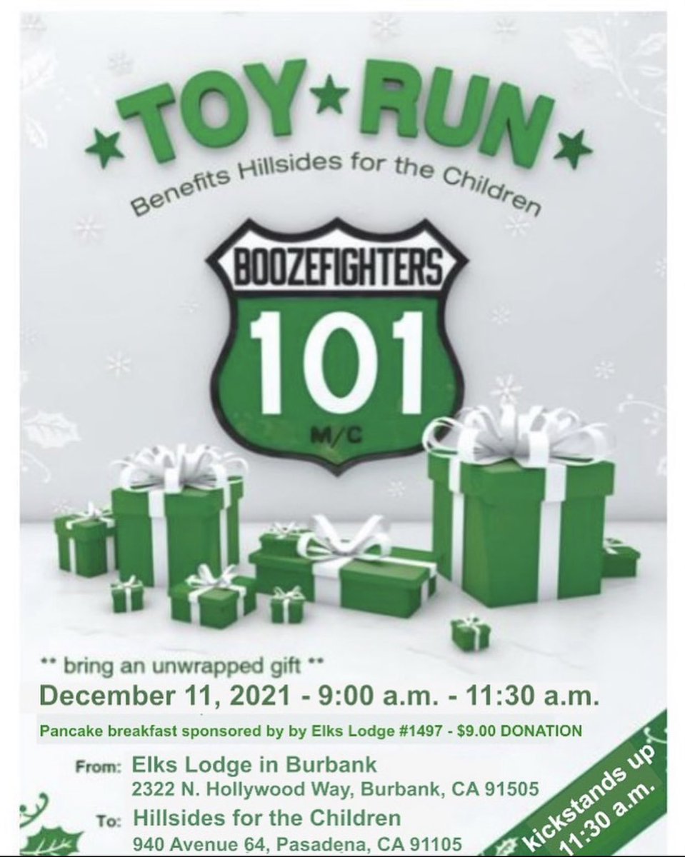 SeanMcNabbLA's tweet photo. Our @bfmc101 #toyrun to @hillsidespasadena is back on!!!
Join us in burbank bring toys and make some children smile!
Thank you for your support๐๐ผ๐๐๐ผ
#bfmc101 #harleydavidson
#toyrun #hillsidespasadena
#children #merrychristmas https://t.co/hH0YKvMNxI