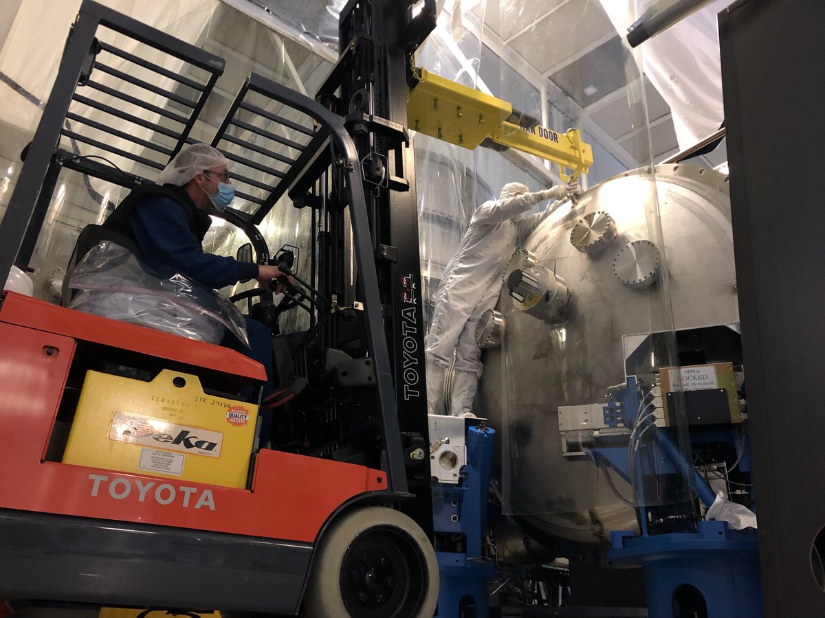 "Closing The Door", <a href="/LIGO/">LIGO</a> Style!
📸
After work INSIDE a chamber was complete, 2-doors needed to be installed to seal it up. Here are photos of the process.
📔
-Tyler Guidry (guiding the door onto the vacuum chamber)
-Randy Thompson (forklift operator)
(photo credit: Corey Gray)