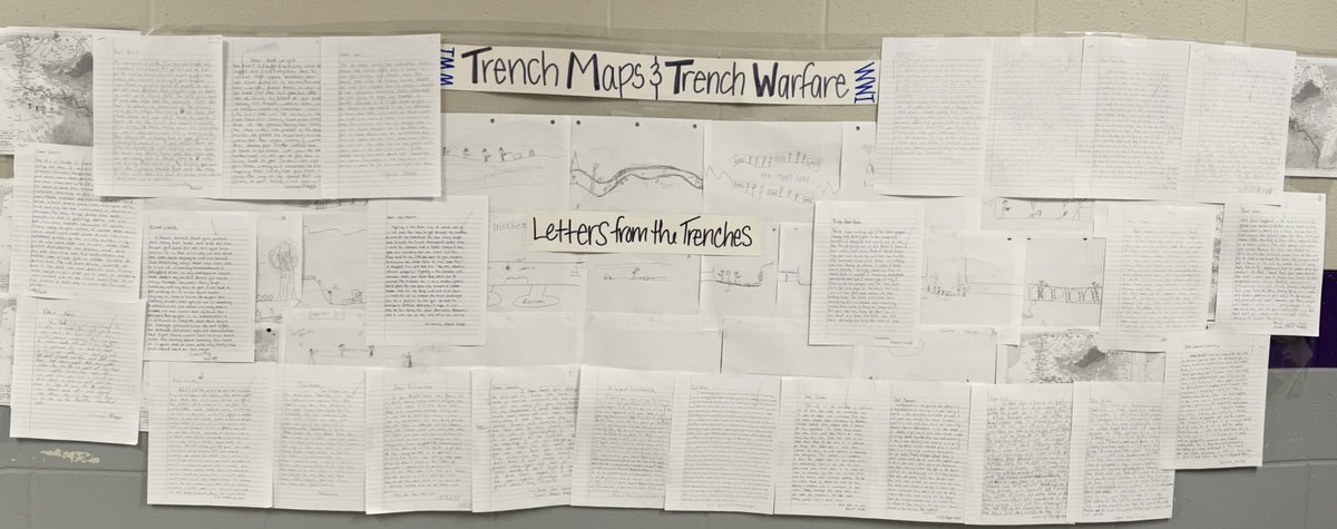 JMorris8thELA's tweet photo. My students showed off their descriptive writing skills as they wrote to a fictional soldier joining the fight in WWI from the perspective of a soldier in our Module 2 text, bringing the horrors of trench warfare to life. #Sumnerachieves @8thPwms @WitWisdomELA @PanthersPwms https://t.co/DSXJOW3JON