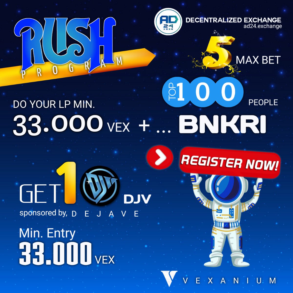 nandodejave's tweet photo. Good News!!!
In welcoming https://t.co/ugoZ73YNio, we provide cashback of at least 1 DJV or 1 BNKRI and a maximum of 5 DJV or 5 BNKRI.
Terms and Conditions
https://t.co/SHsDlgVnMA
#djv #bnkri #ad24 #rdjv #sdjv #vex #ad24swap #dejaveswap #rushprogram #DeFi https://t.co/fI5pfLDXII