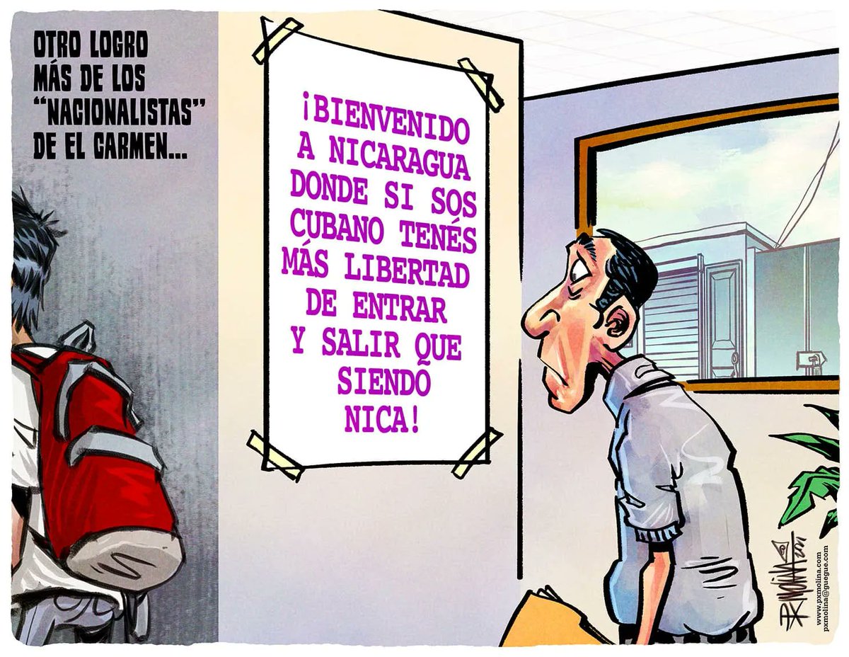 confidencial_ni's tweet photo. Ahora los cubanos tienen más libertad de moverse dentro y fuera de Nicaragua que los mismos nicaragüenses... ¿Qué te pareció la caricatura de @pxmolina para hoy? 👉🏽 https://t.co/R3Mhbt7yAR https://t.co/lJkgRD8LXE
