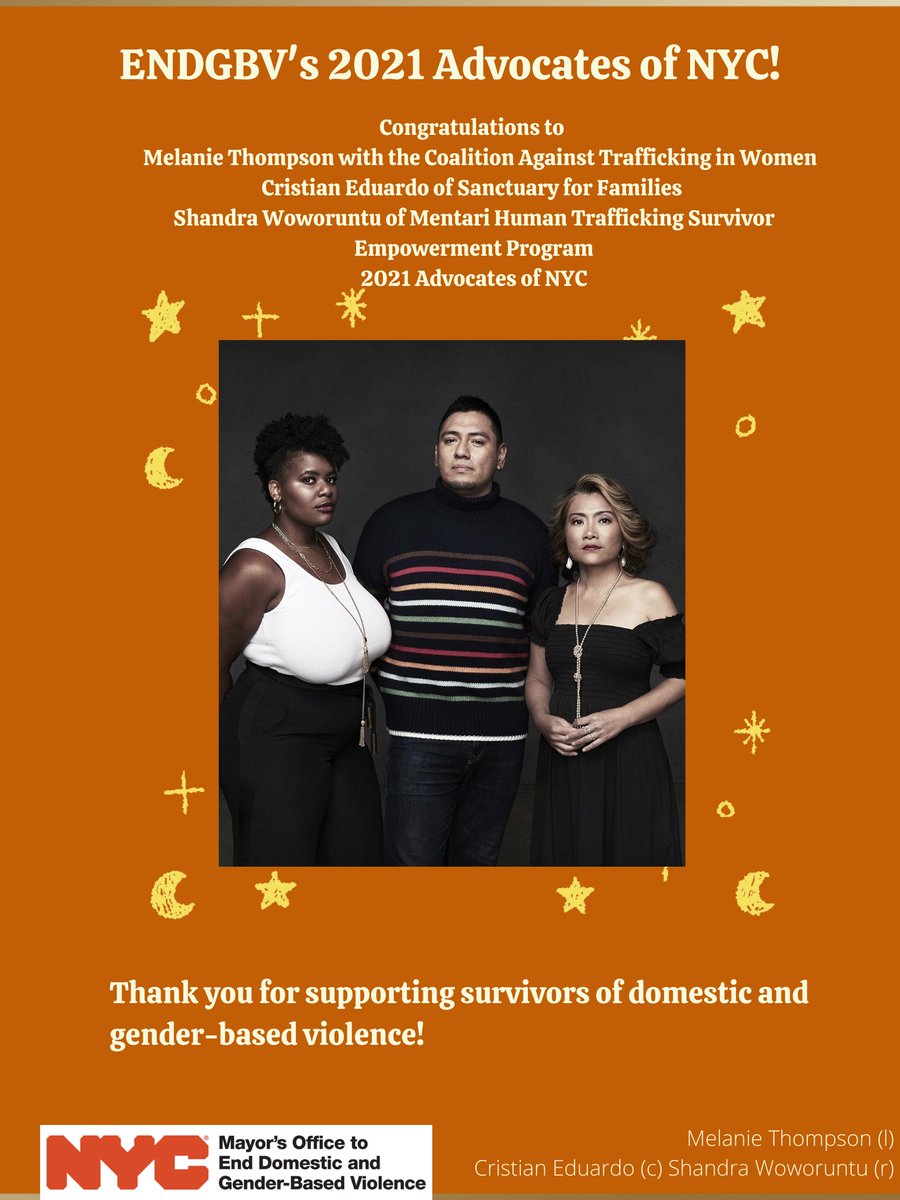 Thank you, Melanie, Shandra and Cristian for supporting survivors of domestic and gender-based violence! #NYCAgainstGBV #OrangeTheWorld <a href="/SFFNY/">Sanctuary for Families</a> <a href="/MentariUsa/">Mentari USA</a> <a href="/CATWIntl/">CATW International</a>