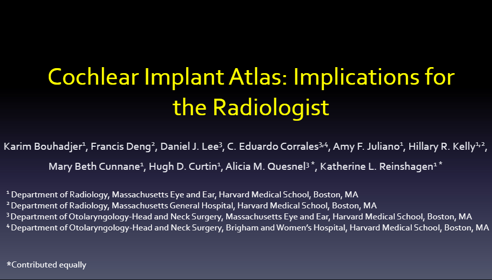 francisdeng's tweet image. Our #RSNA21 exhibit on cochlear implants received a Certificate of Merit! 

Teaching point: Intracochlear electrode position is confirmed inferomedial to the vestibule using the landmark of the superior semicircular canal on modified Stenvers view radiograph.

HNEE-24