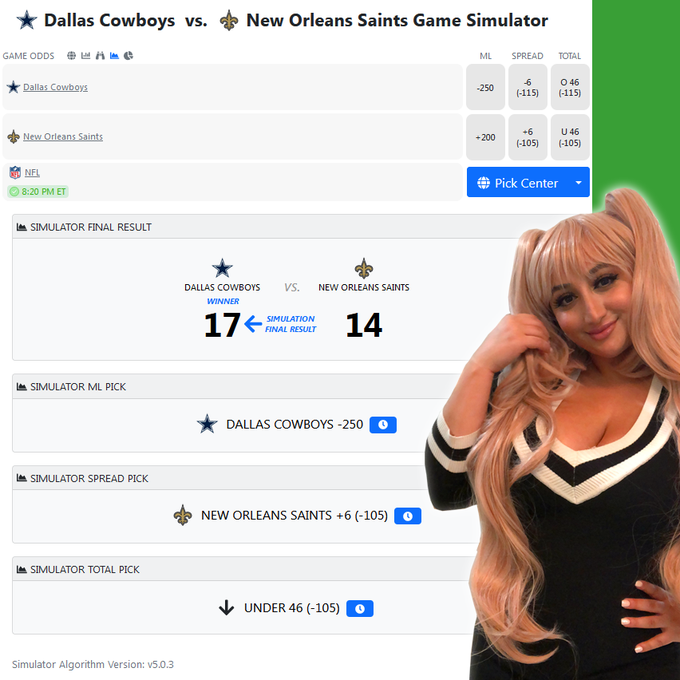 Looks like the CapperTek Simulator is predicting a low scoring close game between the @dallascowboys<a href="/tag/freepicks"class="tags"><span>#freepicks</span></a><a href="/tag/cashingtickets"class="tags"><span>#cashingtickets</span></a>