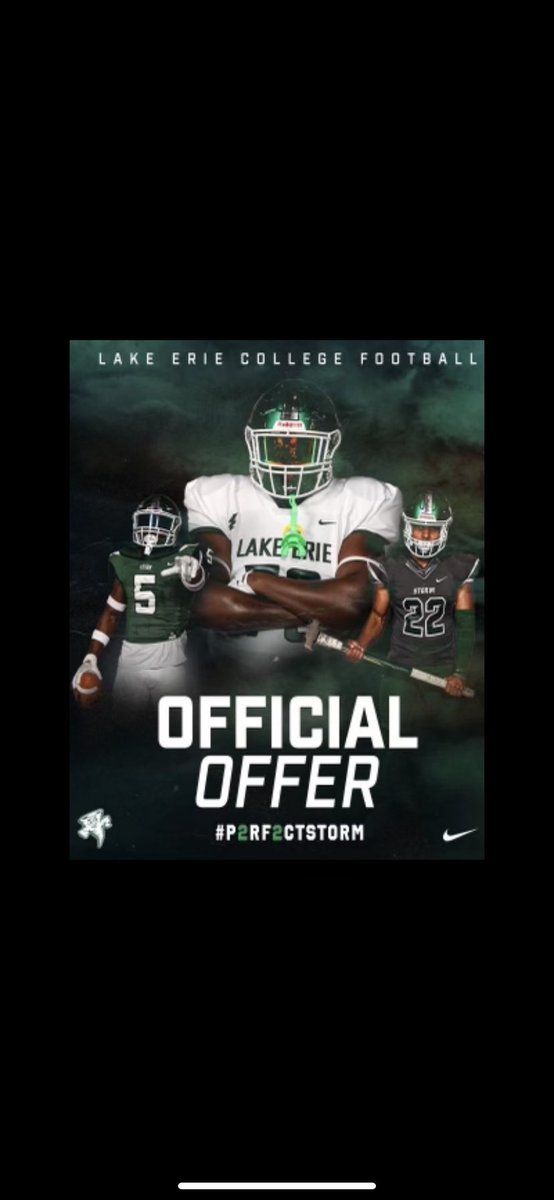 Blessed to receive an offer from Lake Erie College! <a href="/LakeErieFB/">Lake Erie Storm Football</a> <a href="/ECP_Football/">East Coast Prep</a> <a href="/Abaskerville_7/">Coach Baskerville</a> <a href="/BakariBlunt/">Coach Kari</a> #GoStorm🌪