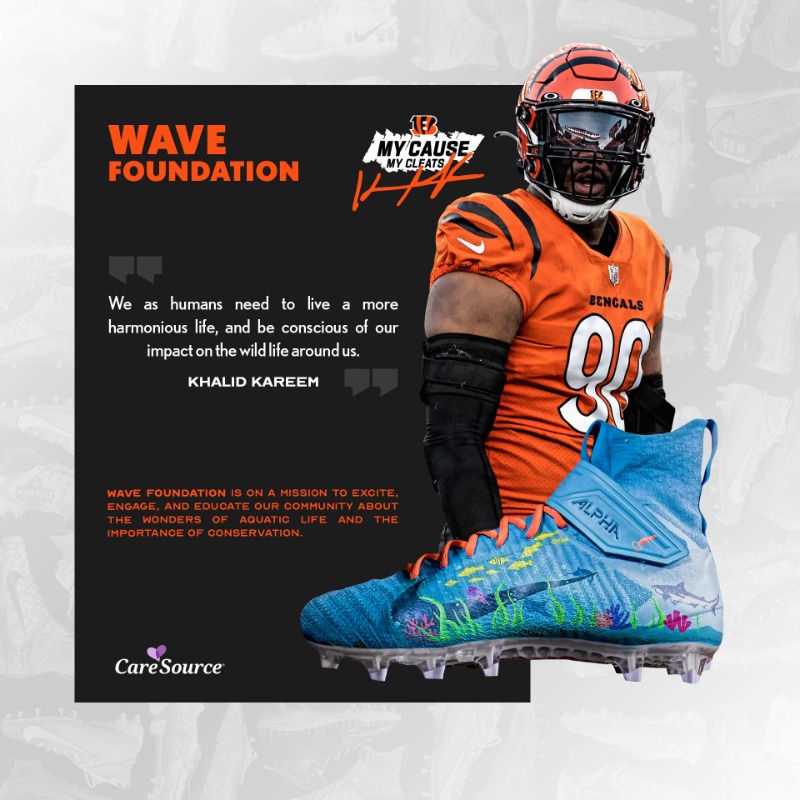Bengals's tweet photo. 🖤 This Sunday, the Bengals will represent causes they believe in when lacing up. 🧡

#MyCauseMyCleats | @CareSource