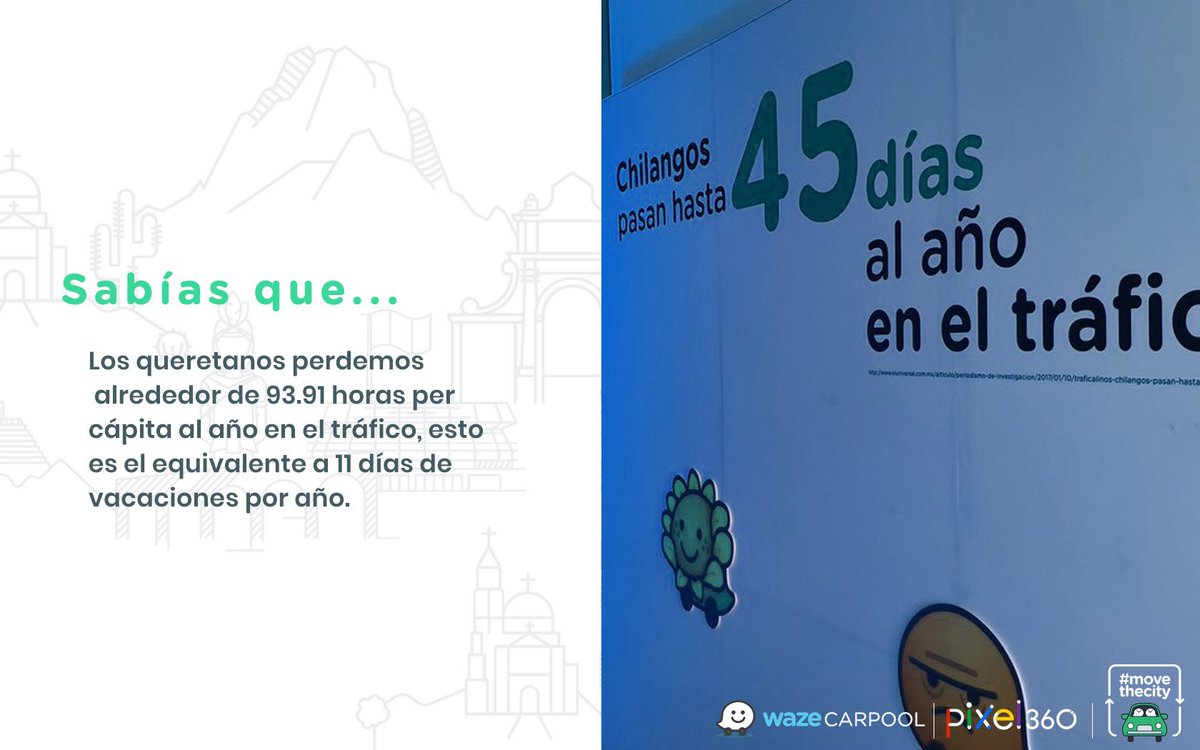 UlyssesMtzMx's tweet photo. @malvarezvargas Waze Carpool hace esta función, en Octubre de 2019 lanzamos desde @Pixel360Mx una campaña para la adopción de esta nueva forma de movilidad, sin embargo nos faltó eco en la sociedad queretana, pero sigue siendo viable dados ciertos factores en nuestra ciudad. #MoveTheCity https://t.co/gp39wqrDpP