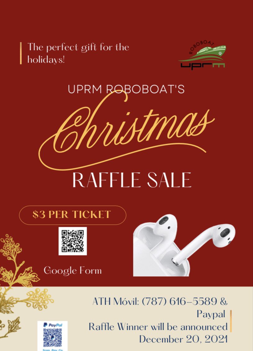 roboboat_uprm's tweet photo. Colegiales, queremos anunciarles nuestra última venta de rifas para este semestre 2021-2022. Tendrás la oportunidad de ganar unos AirPods en estas Navidades🎄. Accede al link 👉🏼 https://t.co/aRxM4B5HkM y participa hoy por solo $3. ¡Contamos contigo! 

Like &amp; Share 💚🐶 https://t.co/m5XFEjmyPQ
