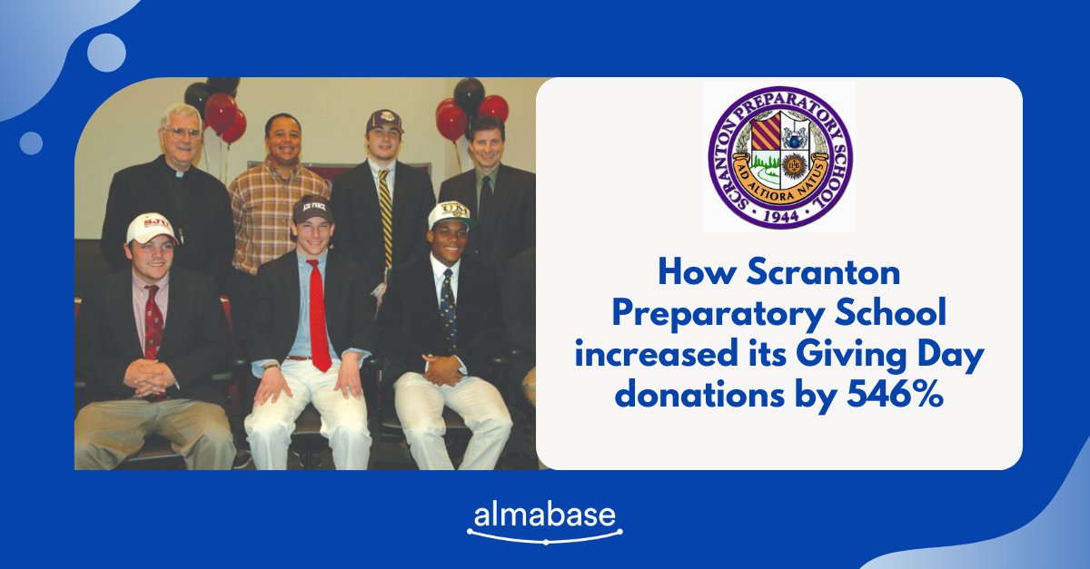 almabaseapp's tweet image. Check out how Scranton Preparatory School used strategic communication and a peer-to-peer approach to target alumni:  hubs.la/Q0109z1v0

#AlumniManagement #AlumniAssociations #TheAlumniWay #Givingday #Donations