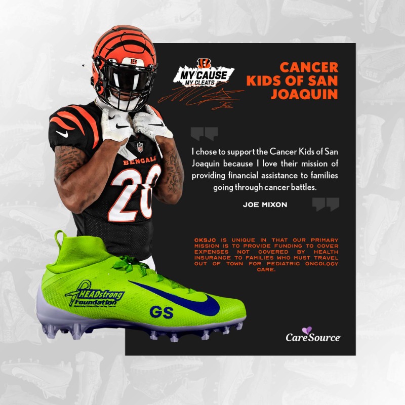 Bengals's tweet photo. 🖤 This Sunday, the Bengals will represent causes they believe in when lacing up. 🧡

#MyCauseMyCleats | @CareSource