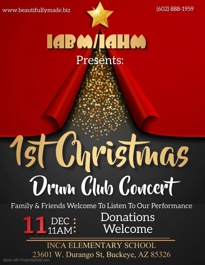 ltninc_az's tweet photo. COME JOIN US for our 1st Christmas Drum Club Concert. Family and Friends welcome to see our wonderful performers! More info on our website: https://t.co/FSijbZUsig #iabm #iahm #ltninc #youareMADEtobeAMAZING #youareMADEtobeMUSICAL https://t.co/5G6gX6oxai