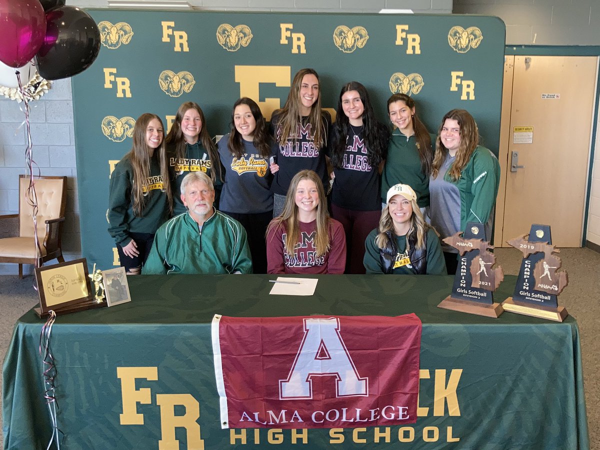 FR_Athletics's tweet photo. Congratulations to Lady Ram Sophia Somerset for deciding to further her academic and athletic career at Alma College! Sophia will be playing softball for the Scots! #warh #RamsAtTheNextLevel πππ https://t.co/WMFQ4LircS