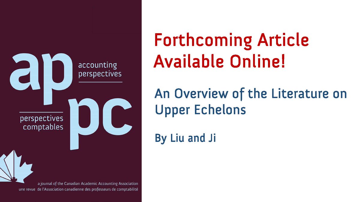 AP_PC_Journal's tweet photo. 📚📚📚Access this paper that reviews the literature pertaining to the effects of the characteristics of top executives on firms’ decisions and outcomes. By Liu (@smuhalifax) and Ji (#SDUFE):
👉https://t.co/cd6HySxJoh
#accounting #audit #executives https://t.co/R0eQX4UwjL