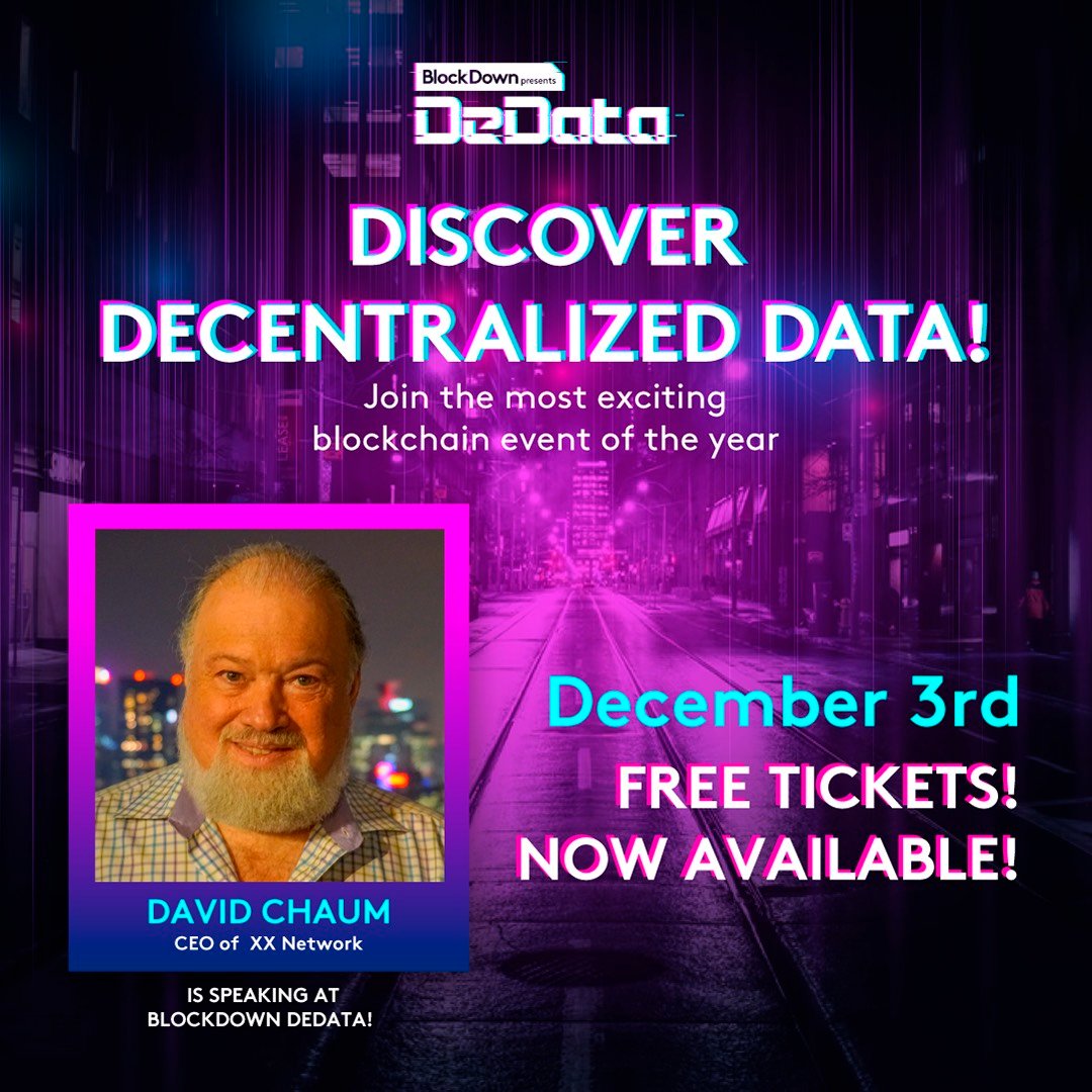 elixxir_io's tweet photo. Save the Date! BlockDown's DeData happening tomorrow.

David speaks for 40 minutes  @ 8:10 UTC (Friday Dec. 3rd).

How decentralization helps society, David's early 80's work in blockchain, how we got to Bitcoin and how xx is driving what comes next!
https://t.co/fukVMsFrjH https://t.co/CD1Y1q4P3N