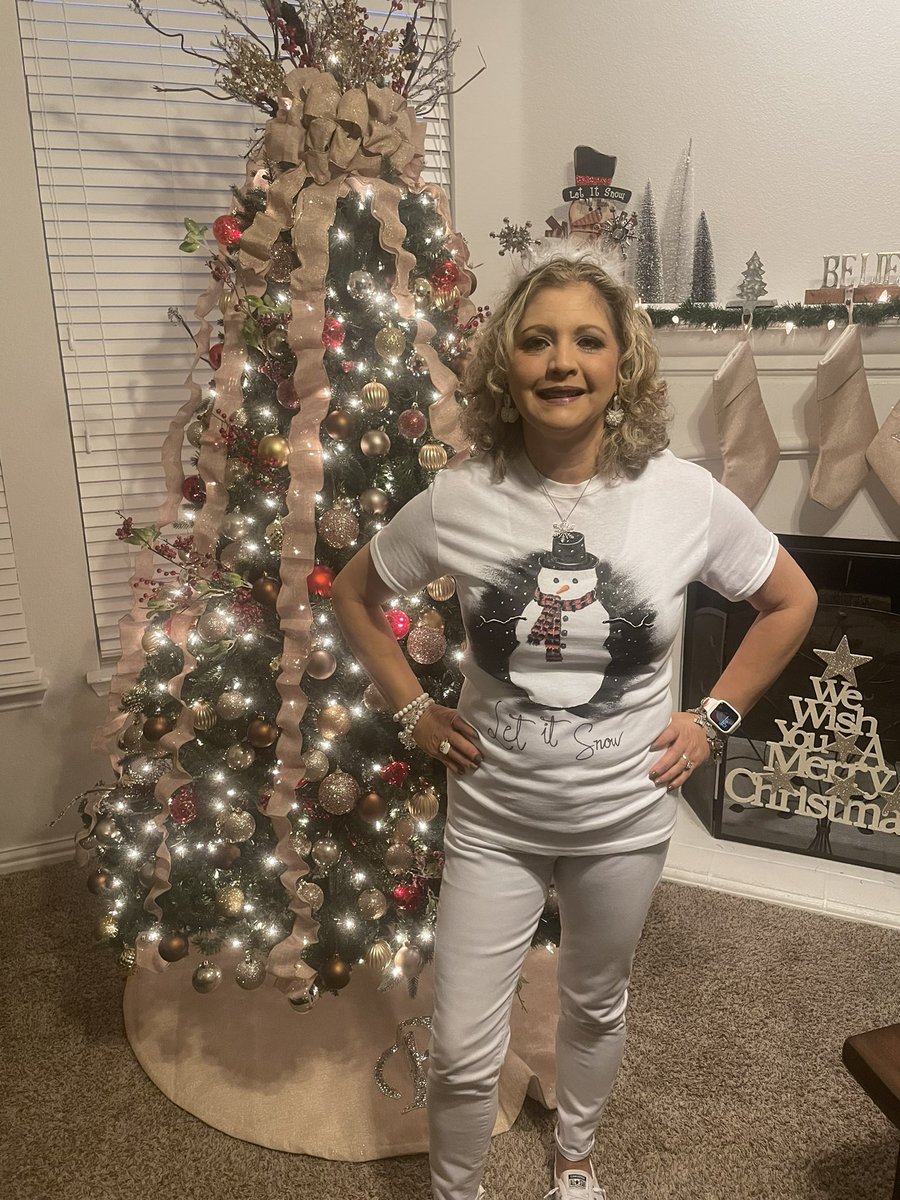 Lile64129803's tweet photo. Spirit day - Snow Day * Wear White!!  Shirt painted special for me by my husband. @LHSHarmon @lhshstuco @CoachCartmill1 #12daysofChristmas https://t.co/pMGp3PQwFE