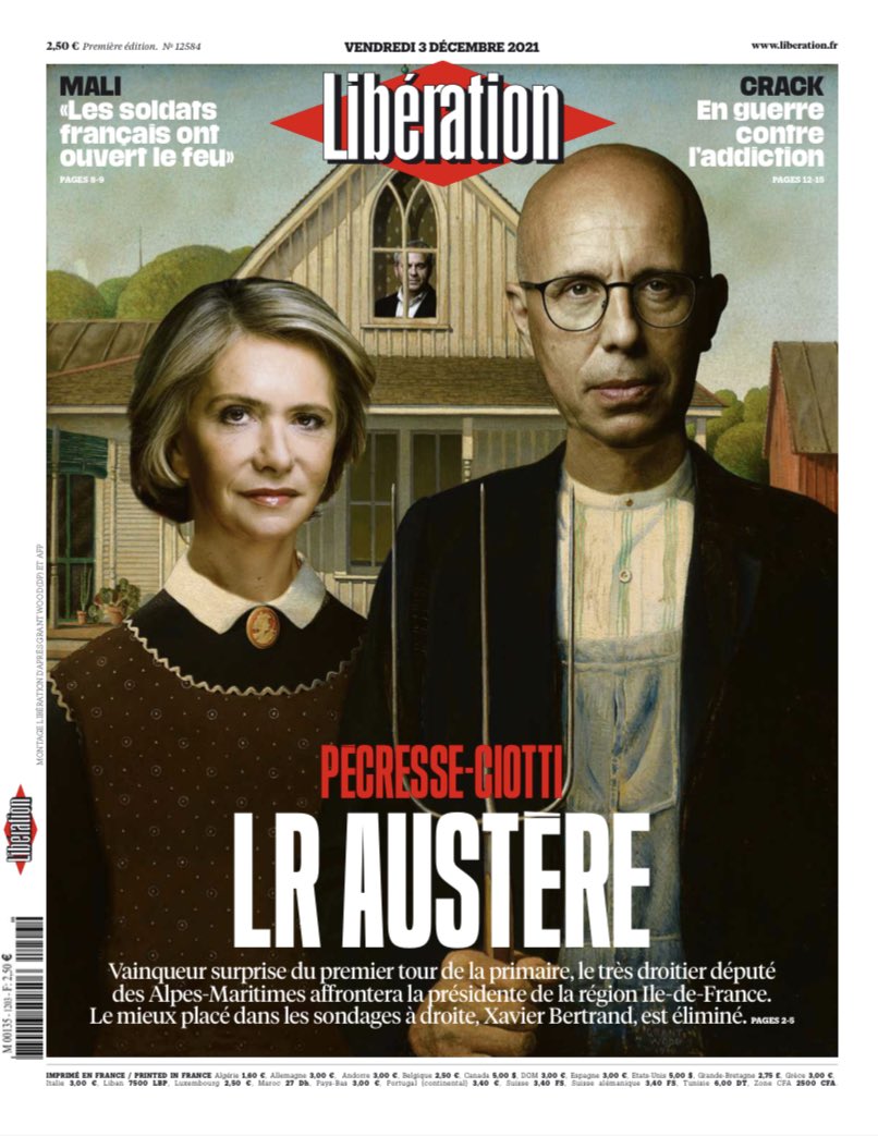 A la une de Libération ce vendredi :

🔴 Pécresse-Ciotti : LR austère #PrimaireLR 

journal.liberation.fr