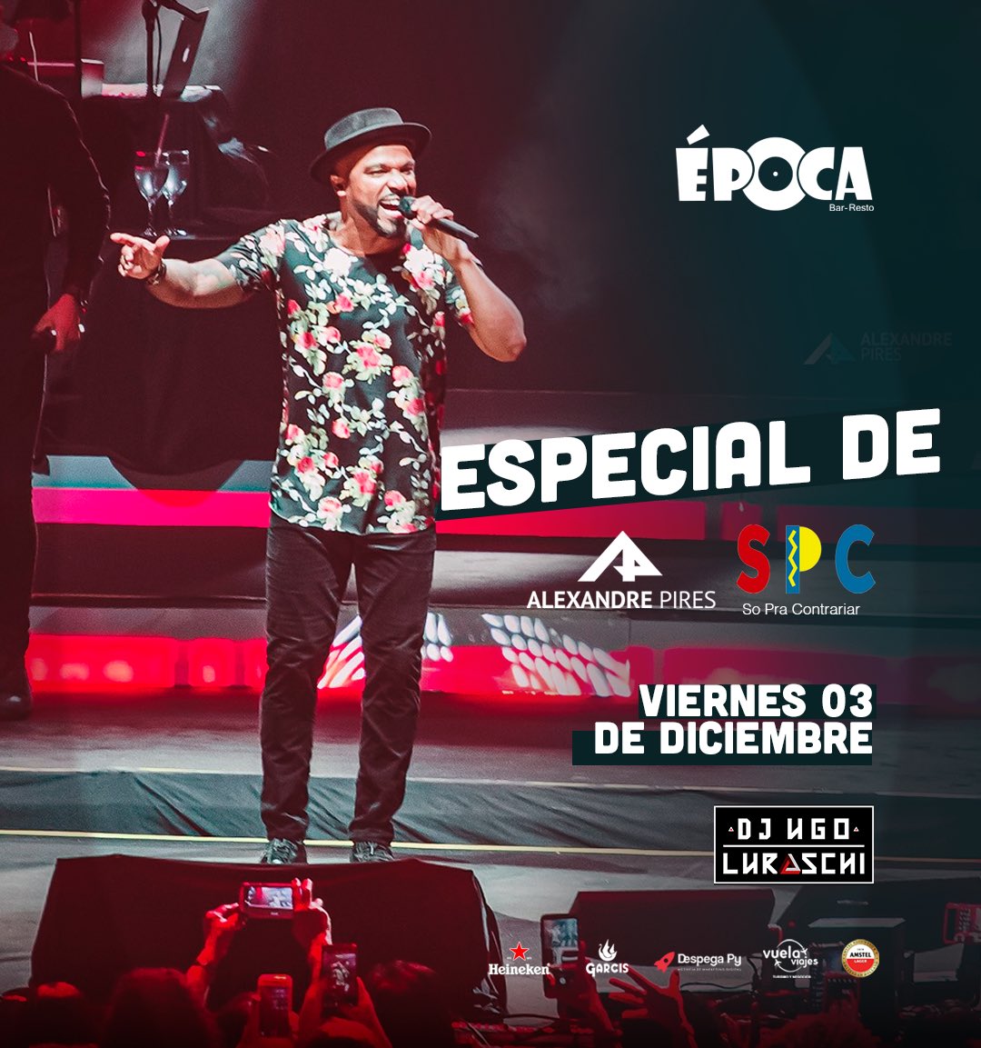 EpocaShowBar's tweet photo. Mañana viernes te traemos un especial de Alexandre Pires &amp; So Pra Contrariar con Dj Ugo Luraschi 🎧💥
• Heineken pony 4 por 50 mil
• Amstel 3 por 60 mil
• Gin tonic 15 mil gs
• Caipiriña 15 mil gs

📲 Info y reservas vía WhatsApp al 0983305911 https://t.co/clFYNlH340