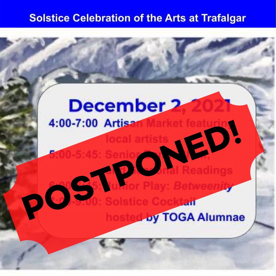 It is with great regret that we must postpone today’s Solstice Celebration of the Arts event.  We have learned of a possible COVID exposure in the school and we want to do our part to keep everyone safe. Thank you for your patience and understanding!