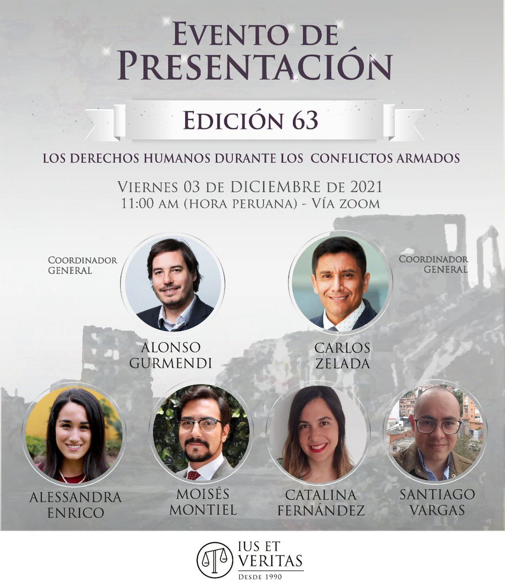 iusetveritas's tweet photo. Los y las invitamos a que participen del Evento de Presentación de nuestra Revista 63 sobre ''Los Derechos Humanos en Conflictos Armados''. Inicia mañana viernes a las 11 am (hora peruana) y pueden registrarse por este link https://t.co/RQeyqmqcNr ⚖️ https://t.co/0RiVv4PIra