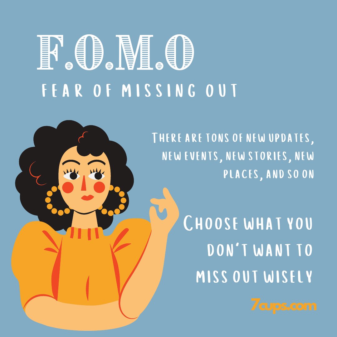 7cups's tweet photo. FOMO, aka the feeling of anxiety that an exciting or interesting event may currently be happening elsewhere. This is a tough one to overcome in our digital world, but really it's just an illusion. There is life outside. Take time for yourself!
#stress #stressmanagement #FOMO https://t.co/vElgH5HQ9D