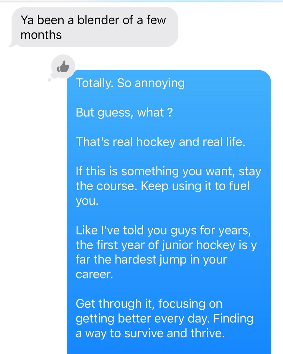 JeffLoVecchio's tweet photo. Every hockey season around this time I get messages and calls from players struggling …

If you, a teammate or someone you know is hitting a rough patch - read this text I sent to one of my guys today going through it right now. 
It will help 👊🏻

gmbm https://t.co/Owmja5iyft