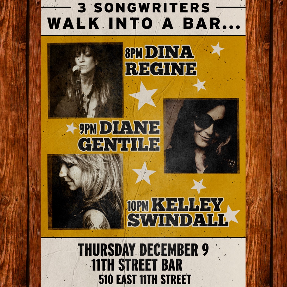 dinaregine's tweet image. NYC peeps, next Thursday, 3 Songwriters Walk Into A Bar series is back!!! W/me, @dgentilemusic  &amp;amp; #Kelleyswindall at @11thStBar. Come hang....there will be candy! w/me on my set are #MarkPlati &amp;amp; #CharlieGiordano