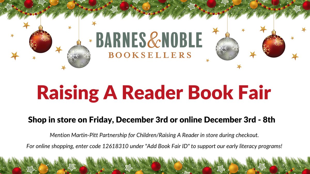 MPPFC's tweet image. Shop our @BNBuzz Book Fair supporting our @RARnational program. You can buy in store Fri., Dec. 3 or online from Dec. 3-8th. Check the flyer below for details and using our special code!  📚 Your purchase helps us provide local families with more books! barnesandnoble.com