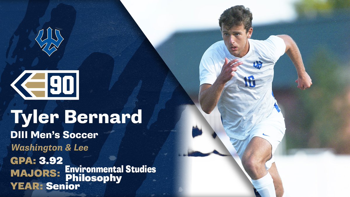NCAA's tweet photo. The @NCAADIII men's soccer #Elite90 award recipient is @WLUGenerals' Tyler Bernard! 

The Elite 90 award is presented to the student-athlete with the highest cumulative GPA participating at the final site for each of the NCAA’s championships. https://t.co/jQg34nkW9y
