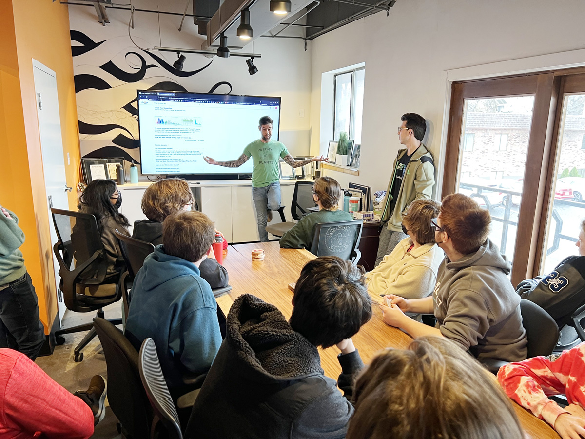 Web Design Students Chillin at a Web Design Company! Thank You Adam <a href="/LiftedLogicLLC/">Lifted Logic</a> for an AMAZING visit and presentation! Your passion for Web was impressive and inspirational! Not one Cell Phone📱 was looked at the entire time! 😯 <a href="/Olathe_eComm/">e-Communication</a> <a href="/Olathe21st/">Four-Year Academies</a> <a href="/ChrisZuck/">Chris Zuck</a>
