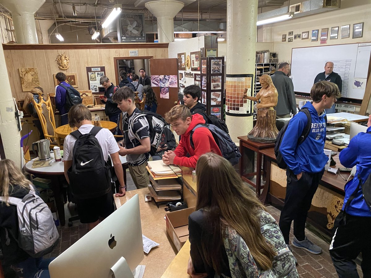 BpsConnect's tweet photo. Thanks to Dennis, Patti, and @zongkers Custom Woods for hosting students from Bellevue West @TbirdEMPIRE! 30+ Ss learned about different careers in Woods. #bpsne #TeamBPS @BellevueSchools https://t.co/N02TalQ3F4