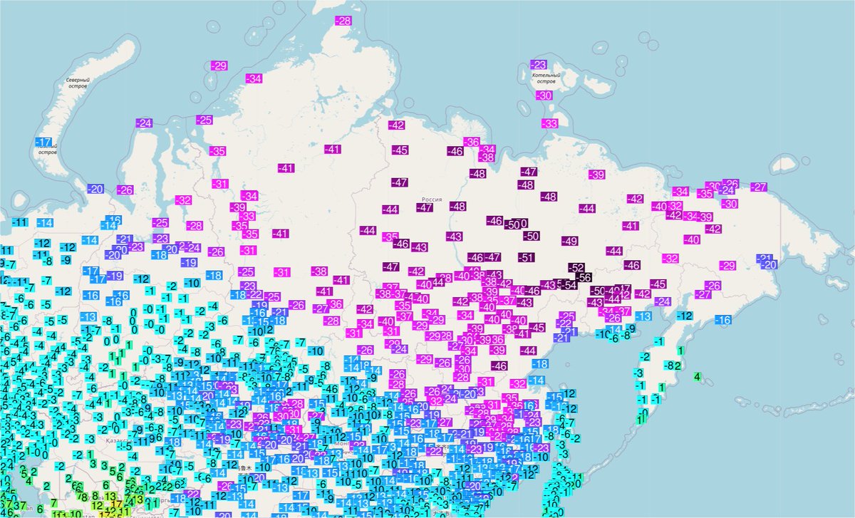 -55.7°C à Delyankir en Sibérie orientale, première température sous les -55°C de la saison hivernale dans l'hémisphère nord. Carte Ogimet 