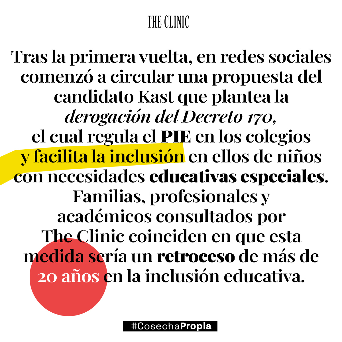 thecliniccl's tweet photo. #Reportaje 📰 | Kast plantea la derogación del Decreto 170, el cual regula el PIE en los colegios y facilita la inclusión en ellos de niños con necesidades especiales. Familias, profesionales y académicos coinciden en que esta medida sería un retroceso: https://t.co/yAJn6QRJLx https://t.co/aUZypF8RA6