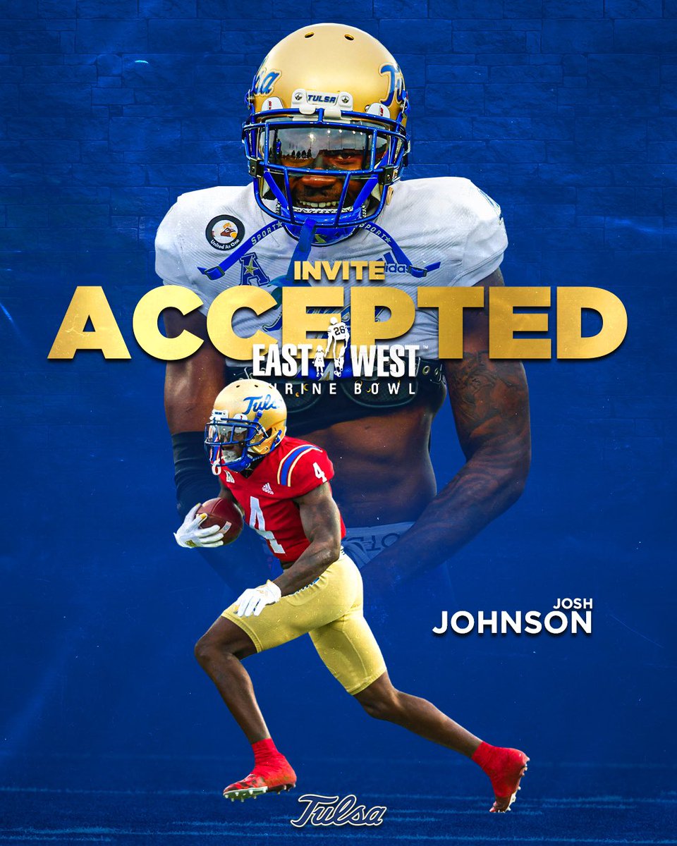 TulsaFootball's tweet photo. Congratulations to Josh Johnson (@SweetFeet13_) on officially accepting his invite to the @ShrineBowl!

#ReignCane 👑🌀 #HuntForTheCrown https://t.co/uwZ2vHdngS