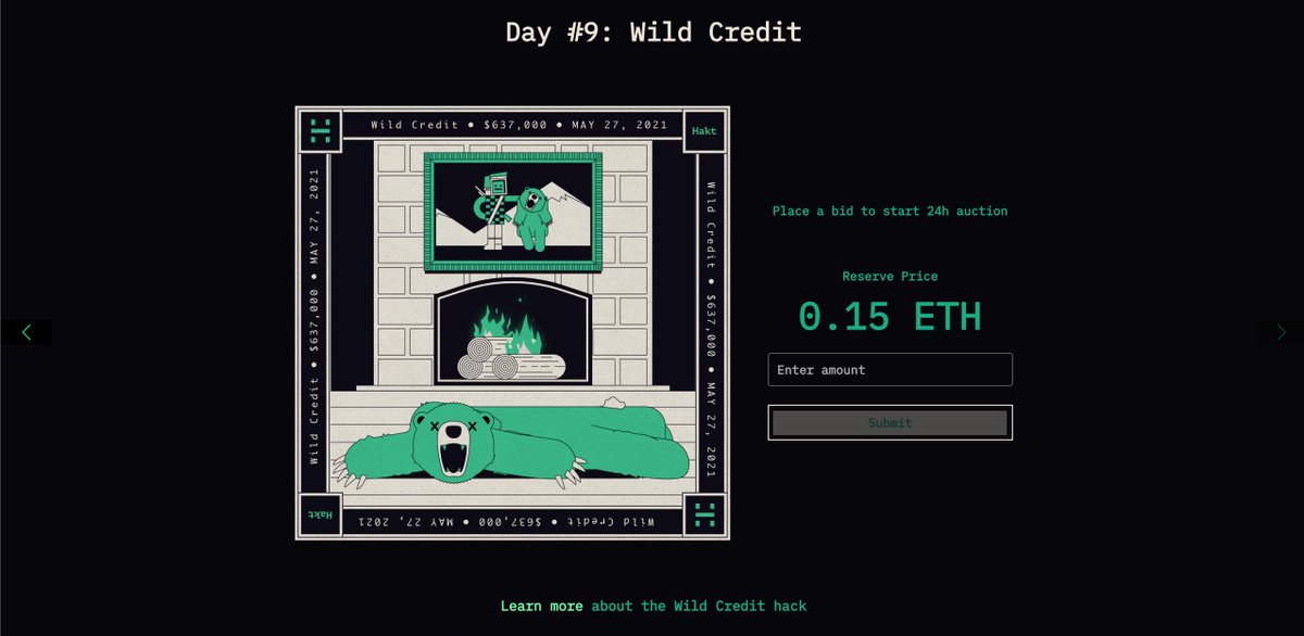 day #9: wild credit (<a href="/WildCredit/">WildCredit</a>)

place your bid: haktdao.org