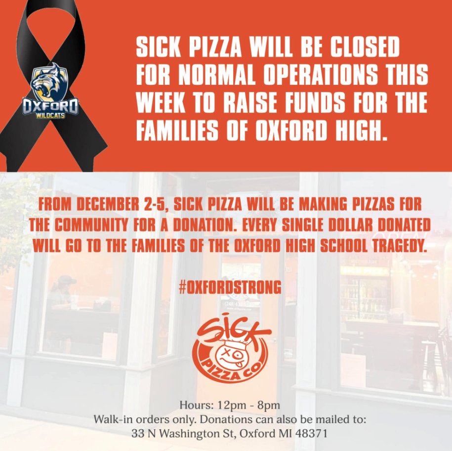 editthis7's tweet photo. @stoolpresidente Great pizza. Great cause. #onebite  #Oxfordstrong https://t.co/7wky4kzUIR