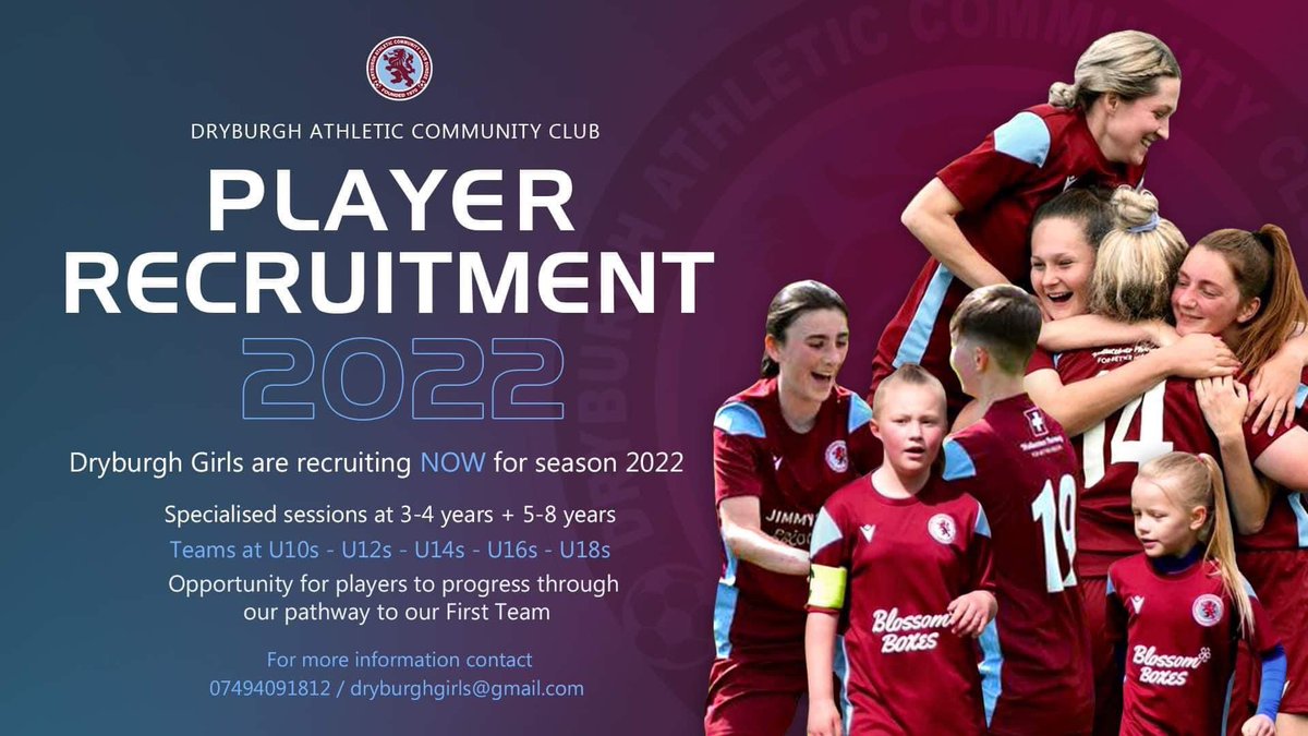 Jax_Noticeboard's tweet photo. Recruitment |

Dryburgh Athletic Girls &amp; Women

All age groups 

Interested/more information ☎️ 07494 - 091812 📧 dryburghgirls@gmail.com @Dryburghgirls https://t.co/dEnPeI2hAb