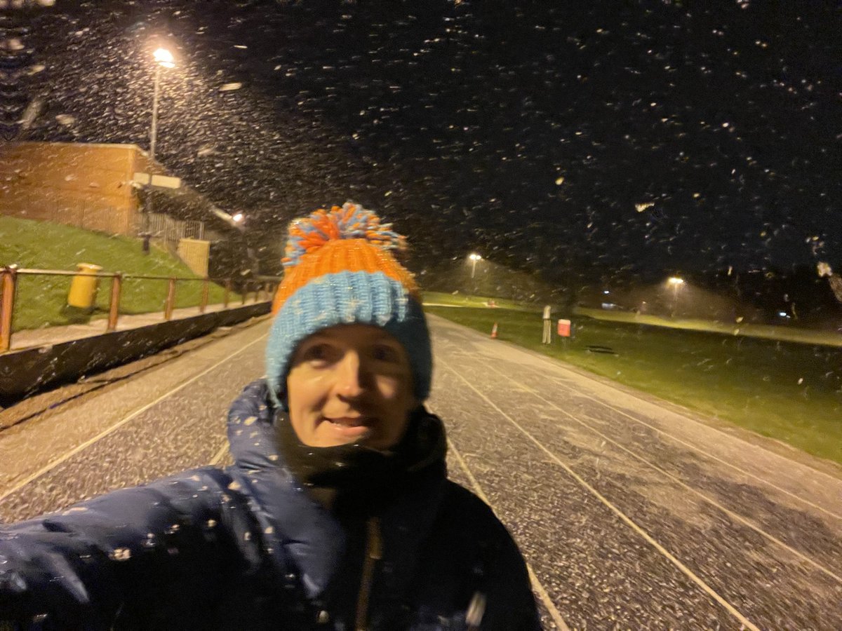 Perfect timing, 2 hours out in the cold and just finished the late track session as the snow starts to settle! #snow #track #athletics #lothianrc #scottishathletics