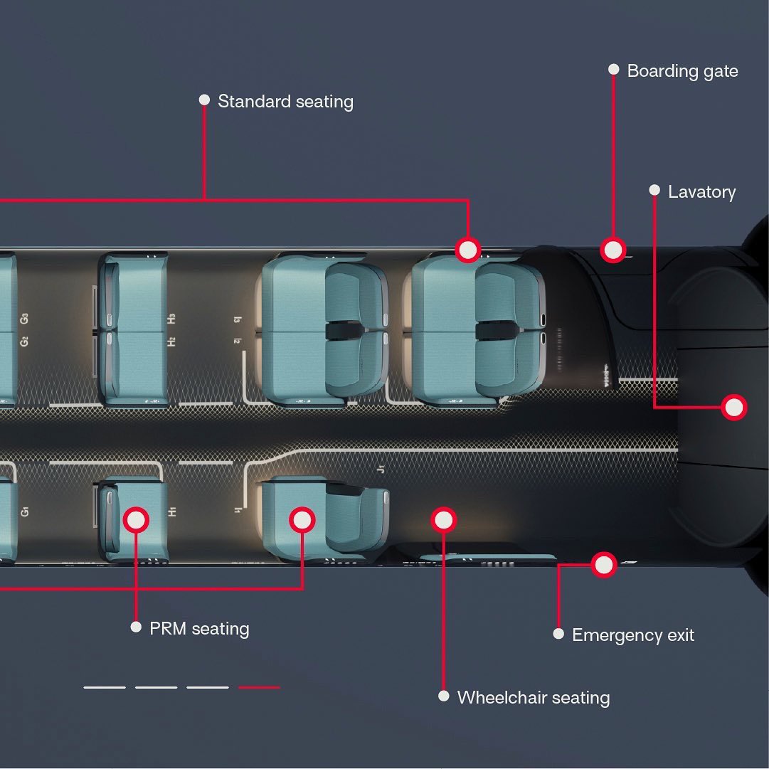 hyperlooptt's tweet image. Experience the HyperloopTT capsule layout. With a capacity of 30 passengers, the capsule includes personalized space for passengers, a social zone for a shared experience and accommodations for assisted travelers.
#hyperlooptt #transportation #tech #techlover #innovation
