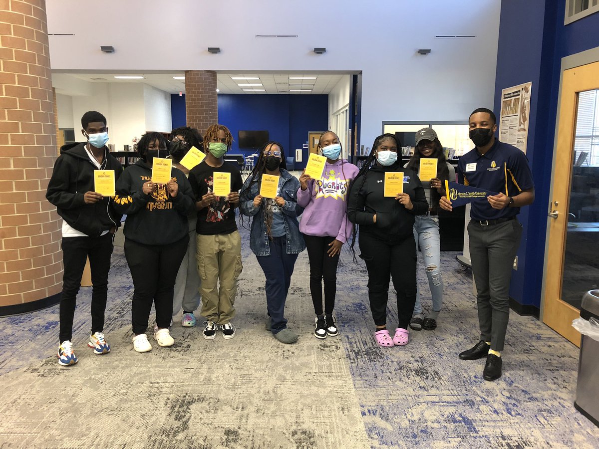 Thank You <a href="/JCSUniversity/">Johnson C. Smith U.</a> for stopping by today and speaking with our scholars! A few of our scholars received their Golden Ticket and were admitted on the spot today with scholarship money ! 🎉🎉🎉