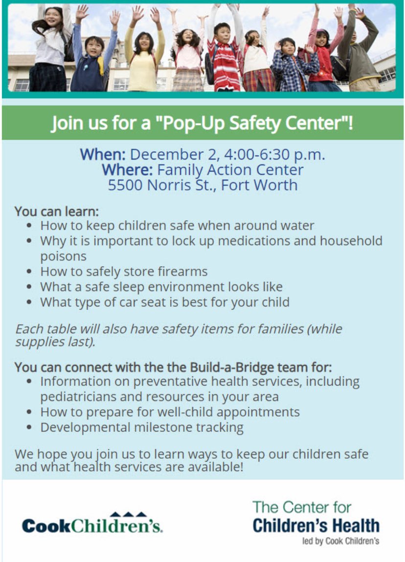FWCPartnership's tweet photo. Join FWISD Family Action Center for a "Pop-Up Safety Center!" https://t.co/QQjnOFbIgO