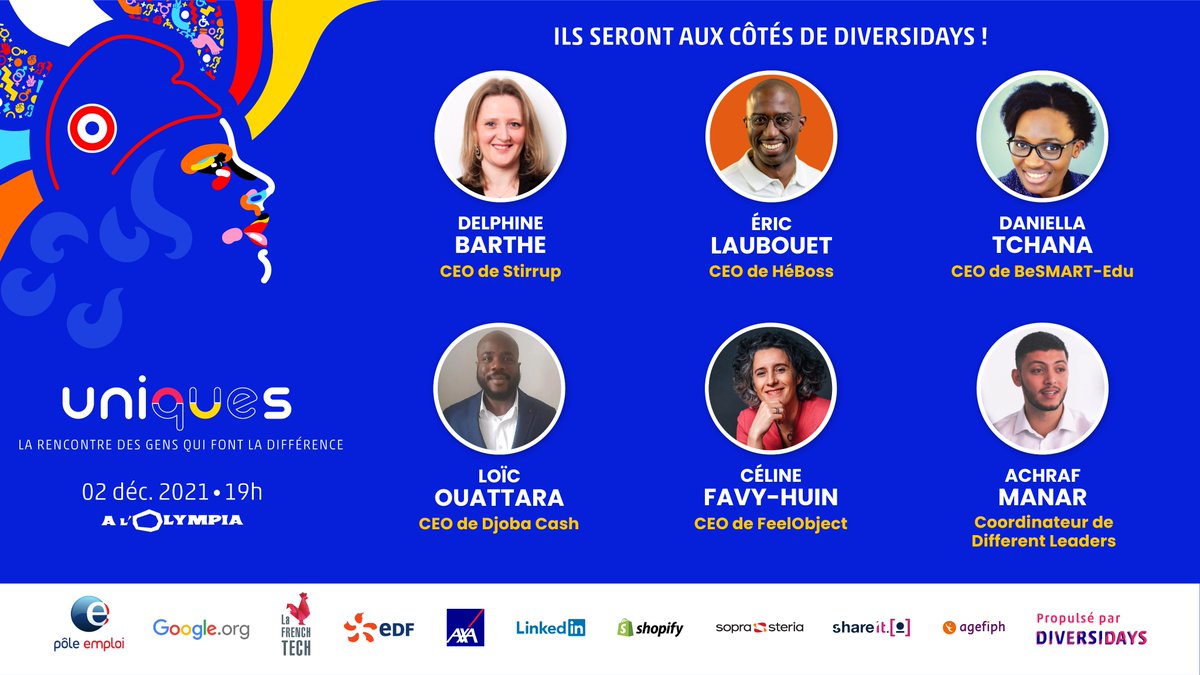 La société française est à visages multiples avec des porteurs de projets qui rivalisent d'inventivité et d'engagement pour une société + inclusive 😇 Comment les aider et leur permettre d'émerger + facilement ? 6 diversimakers sont là pour en parler 🔥 #Uniques #Diversidays
