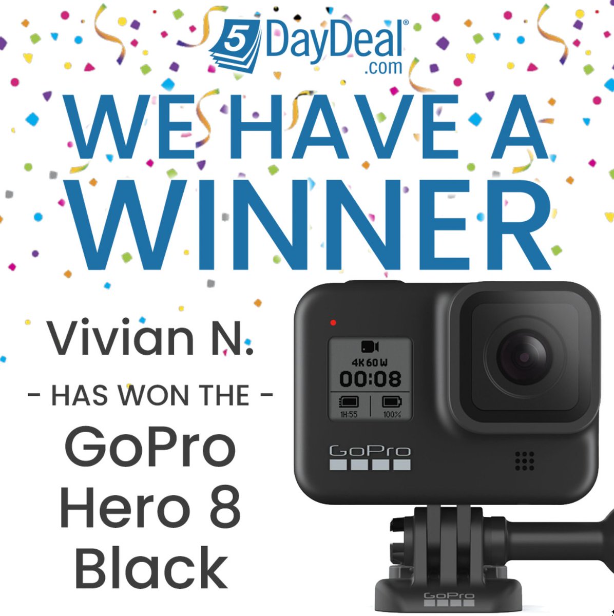 5DayDeal's tweet photo. It must be Vivian's lucky dayβthe proud new owner of a GoPro Hero 8 Black!
Vivian entered won this GoPro just by entering our giveaway at https://t.co/DiWQAVS4nS!
#photographydeals #photographygiveaway #photographylovers #vidography #videographysoul https://t.co/6Vk5a7y43L