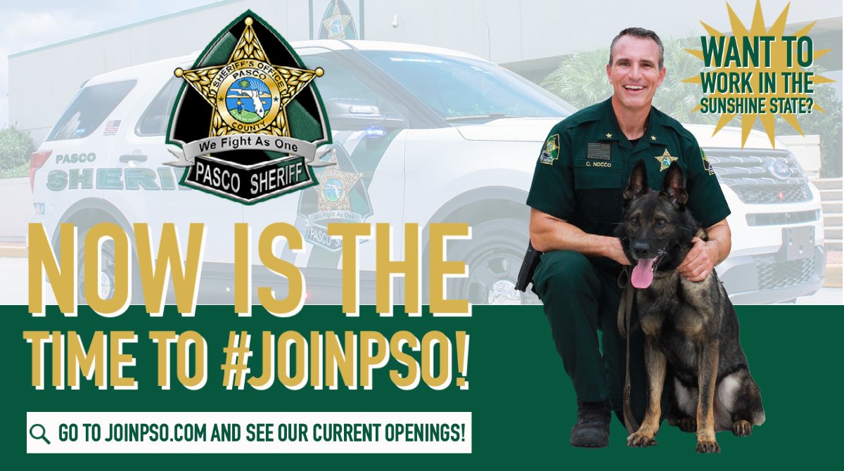 PascoSheriff's tweet photo. Have you ever wanted to #MoveToPasco and #JoinPSO? We're hiring!
Visit https://t.co/cwdjHgG3iy and apply today! https://t.co/h5BBpRKNxL
