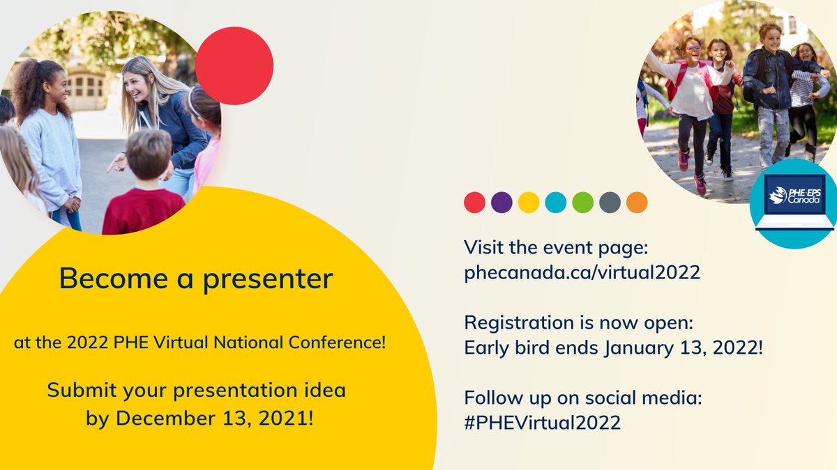 Submit your presentation for consideration at the 2022 National PHE Virtual Conference as part of the "Champions Track". The submission deadline is  Monday, December 13, 2021.

Call for presentations | phecanada.ca/connecting/eve…
